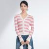 JOY SPEAKER Women's V-Neck Striped Long Sleeve Knit Sweater