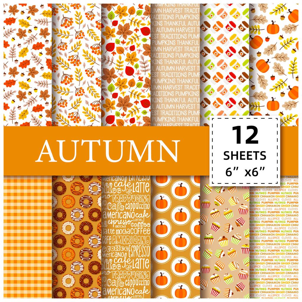 12 Small Floral Cute Wind 6 Inch Hand Account Clipper Album Material Book Pumpkin Thanksgiving Background Paper