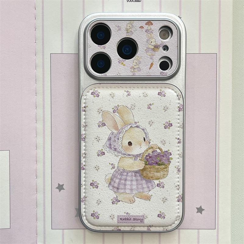 

Luxury Purple Floral Rabbit Leather Case for iPhone 17/16 Pro Max/15/14 iPhone 16 Pro Max