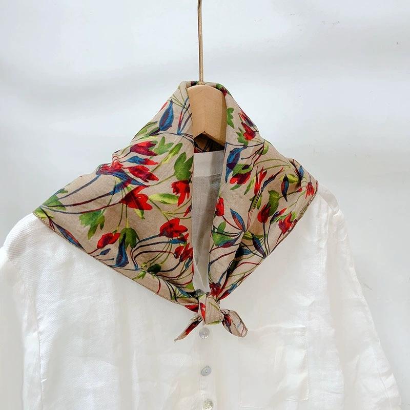 55x55cm Soft Retro Soft Cotton Square Scarf for Women Neckerchief Cotton Headscarf Floral Printed Scarf Hijabs