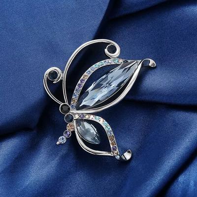 Retro Butterfly Crystal Brooch, Trendy Pin, Anti-glare Clasp, High-end Corsage for Suits
