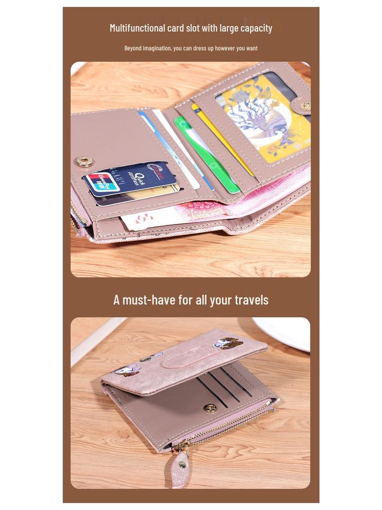 Women's Large Capacity Cat Embroidery Multi-Card Bifold Wallet