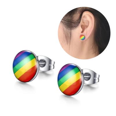 Fashion Round Rainbow Color Ear Studs Women Club Travel Earrings Jewelry Gift