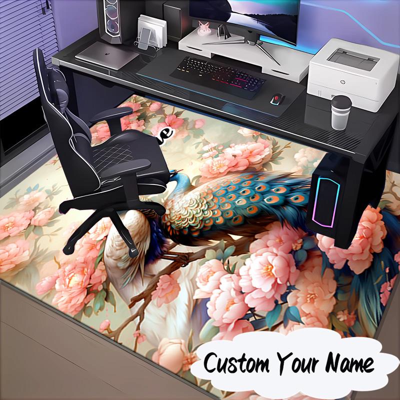 Custom Name Peacock Flowers Romance Rug for Living Room, Game Rooms, Office, Bedroom, Floor Mat Playful Design, Fan Gifts Christmas Decor