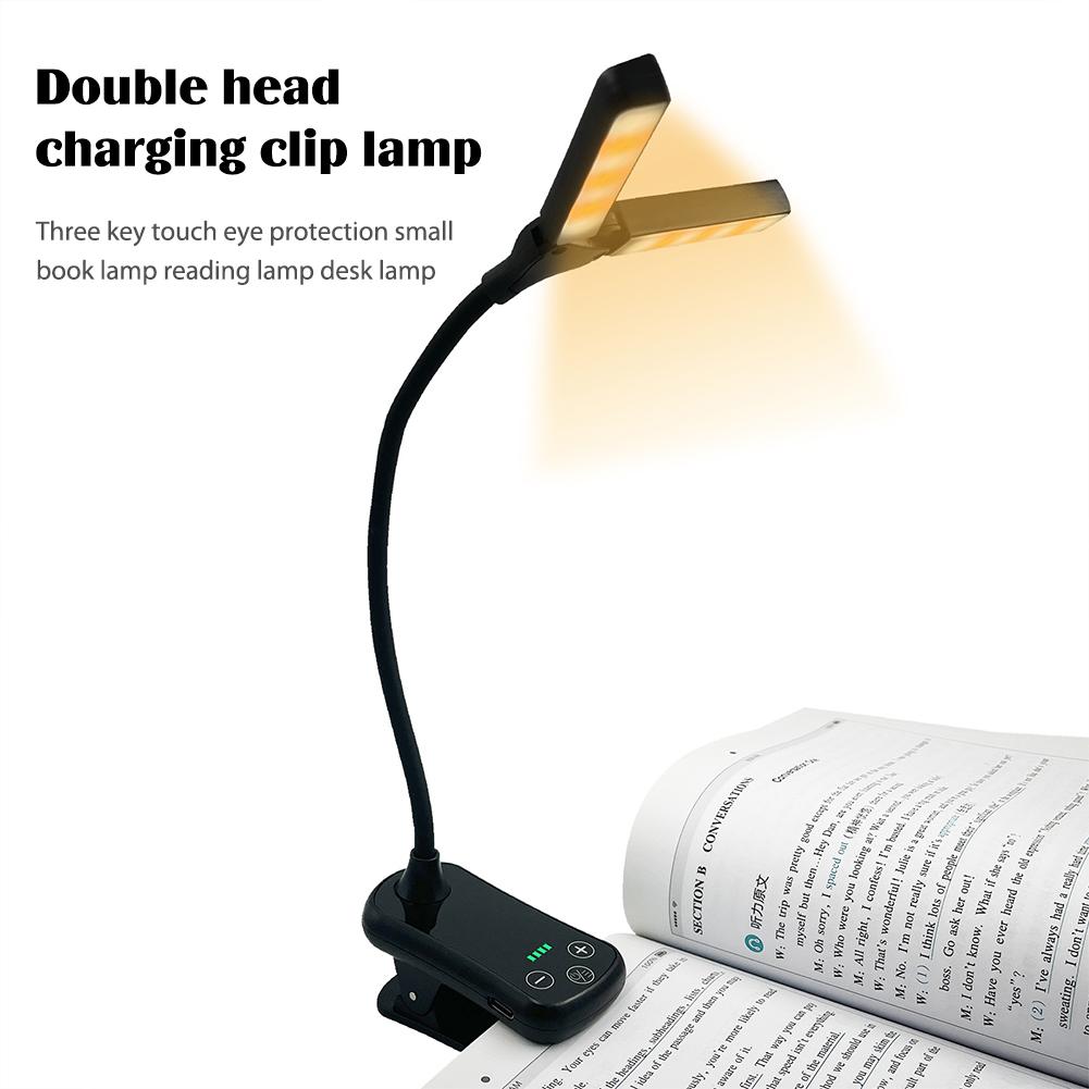 Charging Light Three-Button Touch Clip Book Lamp Rechargeable Adjust Brightness 14 LED for Travel Bedroom Reading