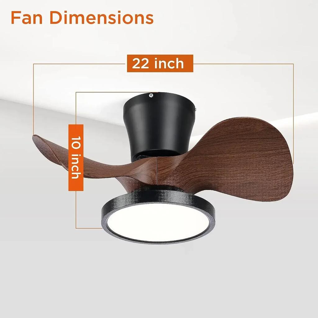 Modern Quiet Ceiling Fan with LED Light 22 Inch Large Air Volume Remote Control for Kitchen Bedroom Dining Room Patio Fan Lamp