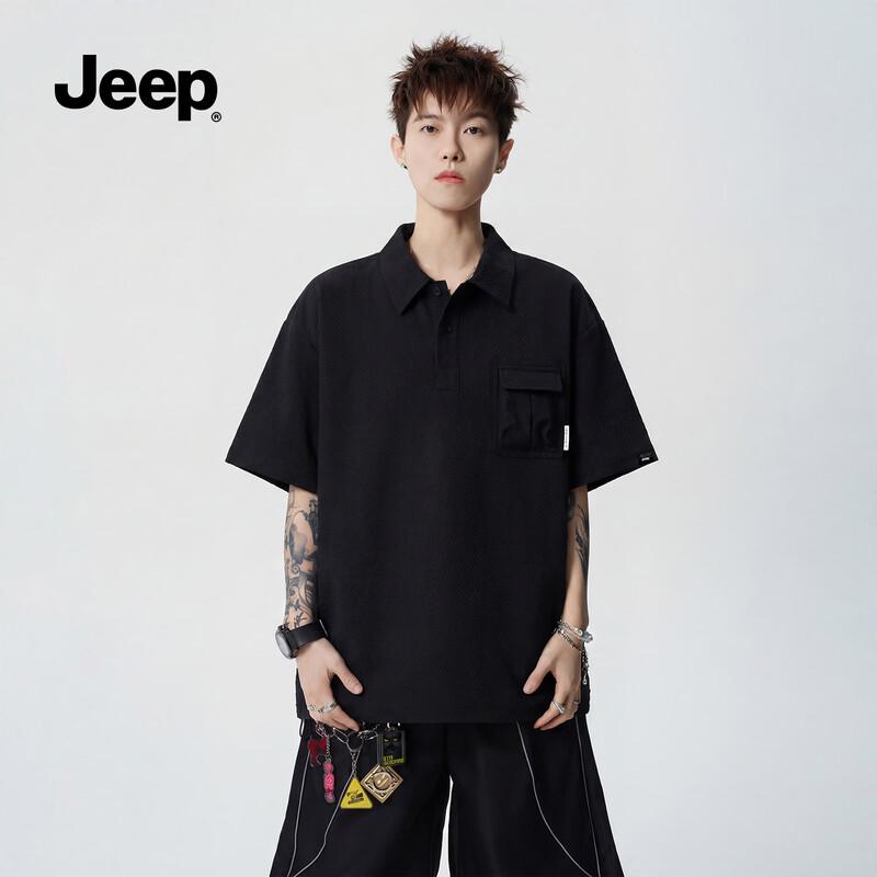 JEEP Men s Casual Breathable Short Sleeve Polo T-Shirt L чёрный
