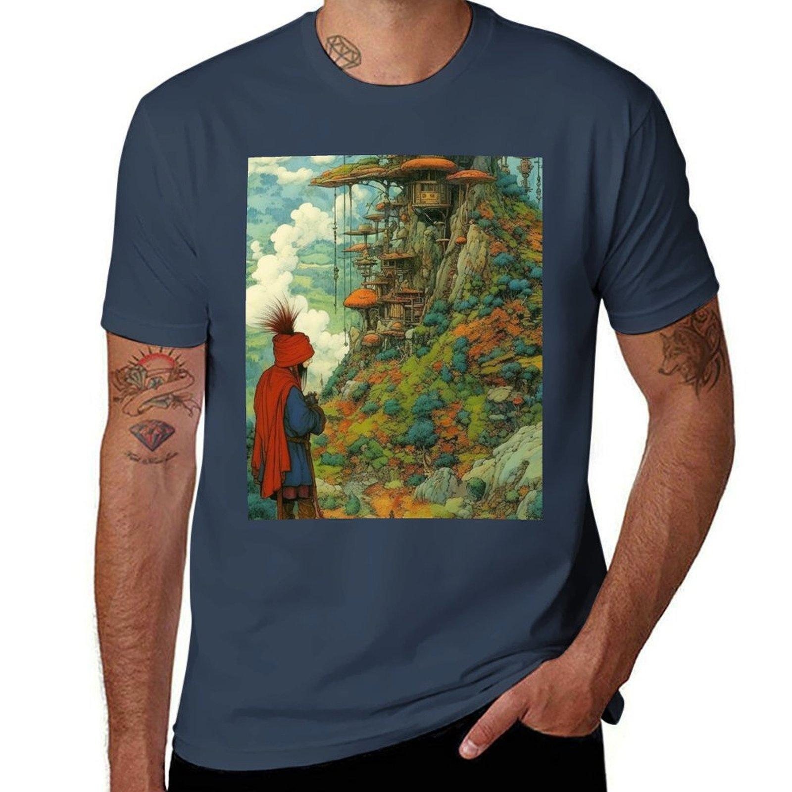 Magical Tree Village: A Peaceful Haven in the Foggy Mountains T-Shirt Work Duty Casual T-Shirt S
