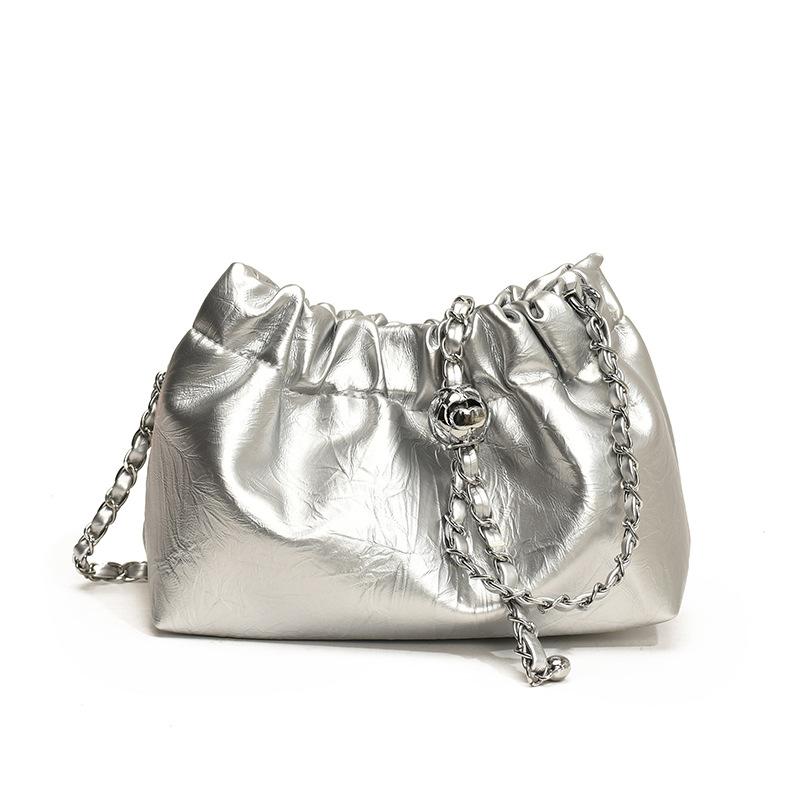 Premium sense niche bag women's summer 2025 new fashion chain messenger bag versatile pleated bucket bag