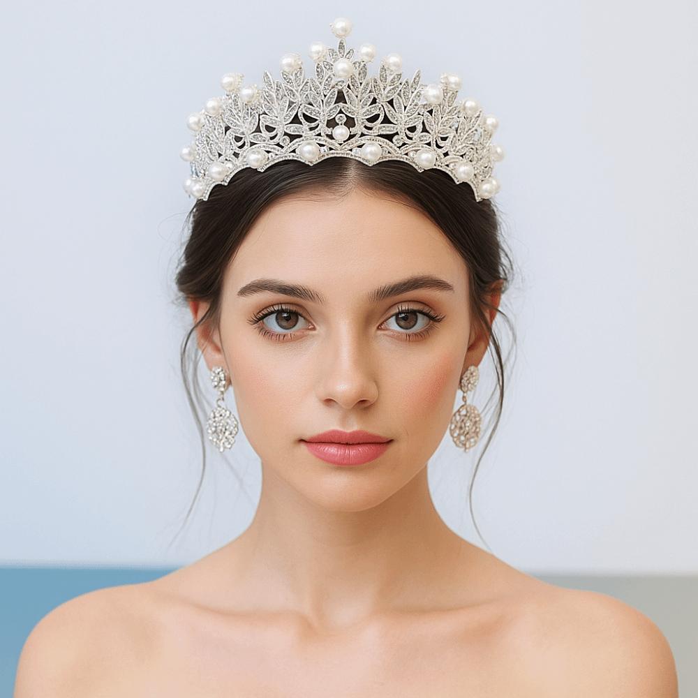 Fairy Rhinestone Tiara Silver Pearl Tiaras Elegant Bride Crown  Queen