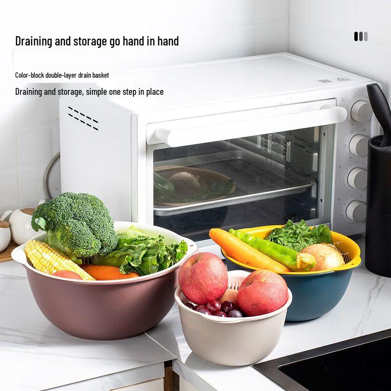 Double-Layer Produce Washing Strainer Basket Set