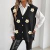 Vest for Autumn and Winter, Women's Clothing, Pearl Button Cardigan, Hand-hooked Flower Patchwork Sweater, Waistcoat