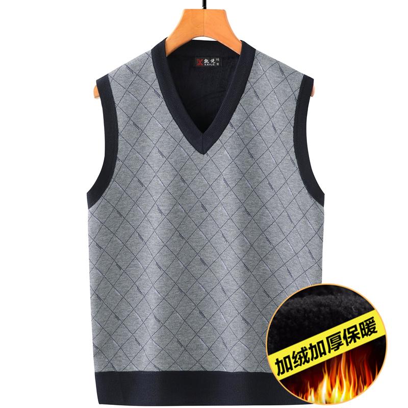 Men's Fleece-Lined Round-Neck Sweater for Autumn/Winter - Warm Knitted Base Layer for Dad or Grandpa