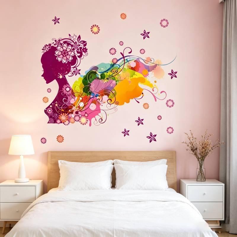 Girl Flower Pink Wall Decal For Home Interior Stylish And Sophisticated
