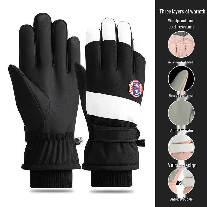 Guanti da sci invernali unisex: Foderato in Velluto, Touchscreen, Antivento e Antifreddo per Sport all'Aperto