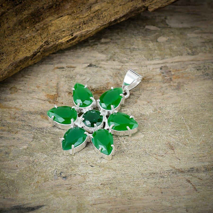 Green Jade Gemstone Handmade 925 Sterling Silver Jewelry Pendant 1.77" M-77