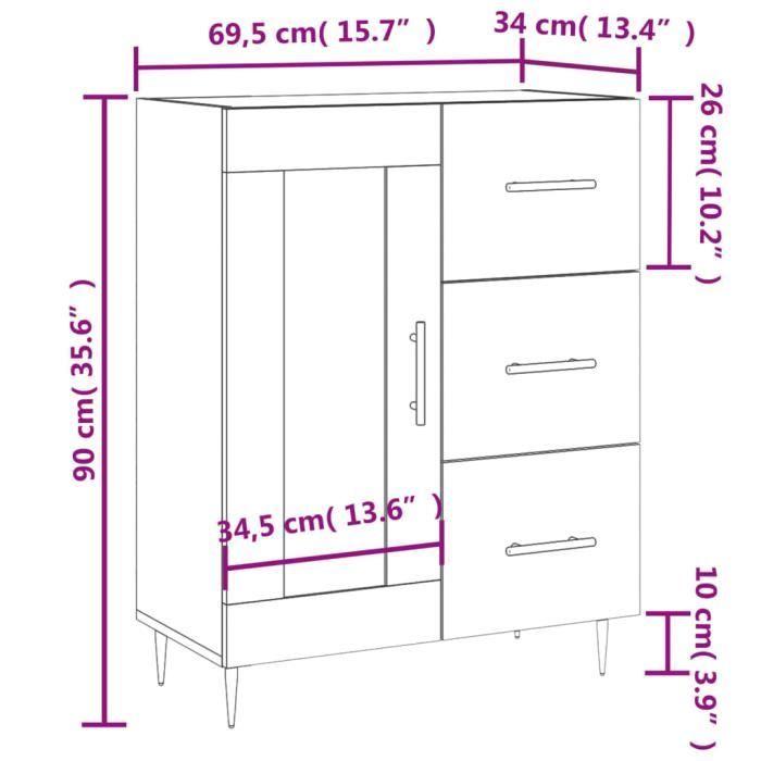 VidaXL Buffet gris béton 69,5x34x90 cm bois d'ingénierie 830248