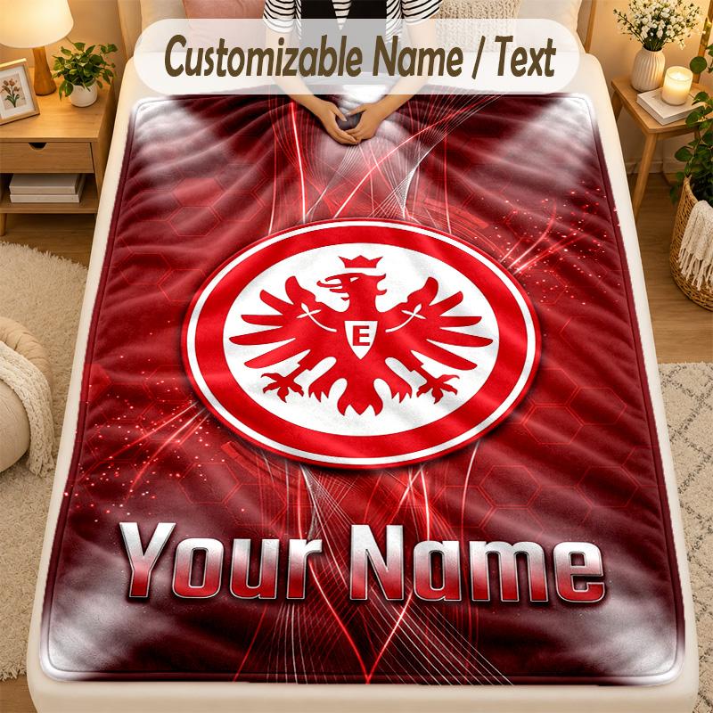 Flannel BlanketEintracht Frankfurt Custom Name Text Personalized Soft Warm Throw Blanket Home Decor Gift