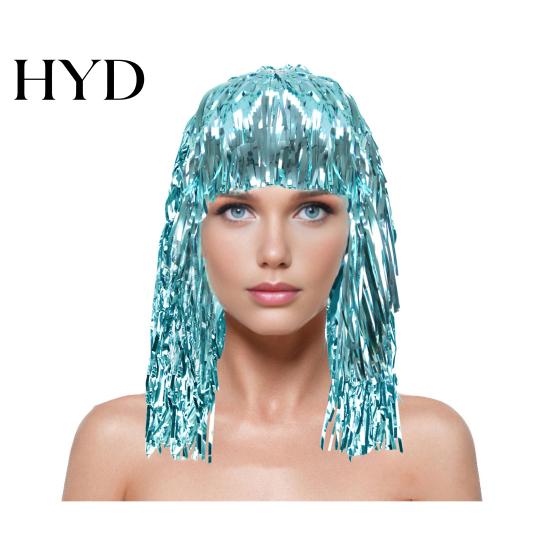 PET Glossy Ribbon Wig Colorful Foil Tinsel Wigs Metallic Fancy Party Shiny Cosplay Costume Photo Booth Prop for Adults Women Reflective Hair
