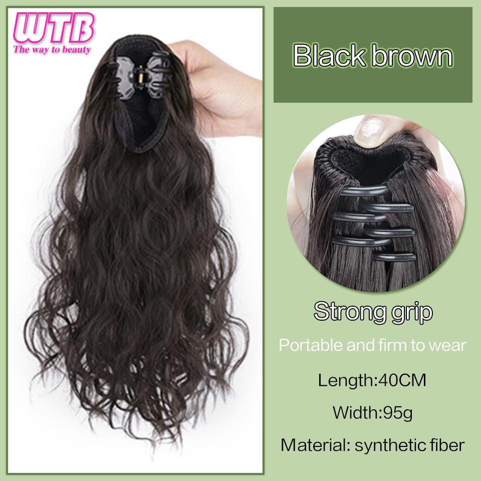 WTB Damen-Haarverlängerung, synthetischer kurzer, lockiger Pferdeschwanz, Clip-Haarverlängerung, schwarzbrauner Pferdeschwanz