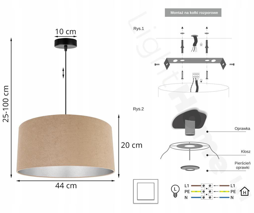 Hanging Lamp, Ceiling Chandelier, Chrome, Velvet Lampshade