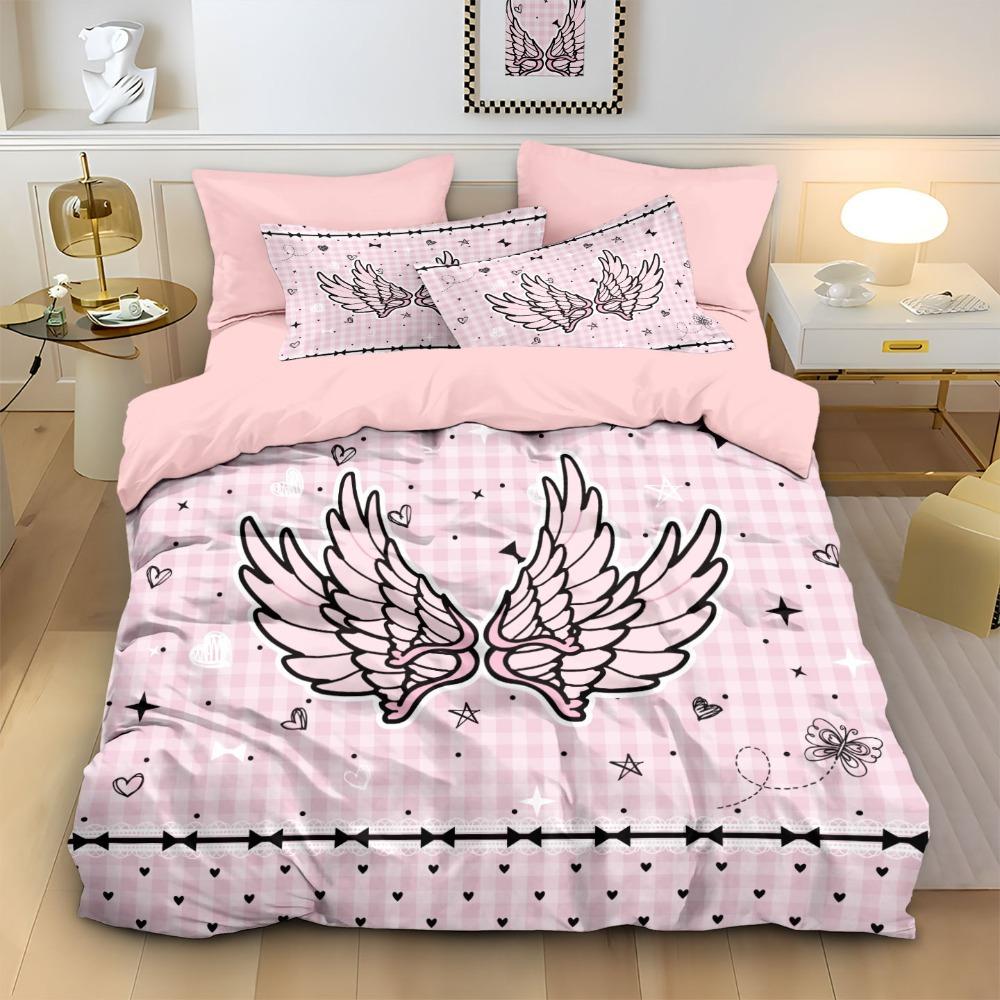 Pink angel wings Duvet Cover pillowcase Bedroom Decoration Children Gift adult Single Double bed Large SizeZip Duvet Cover