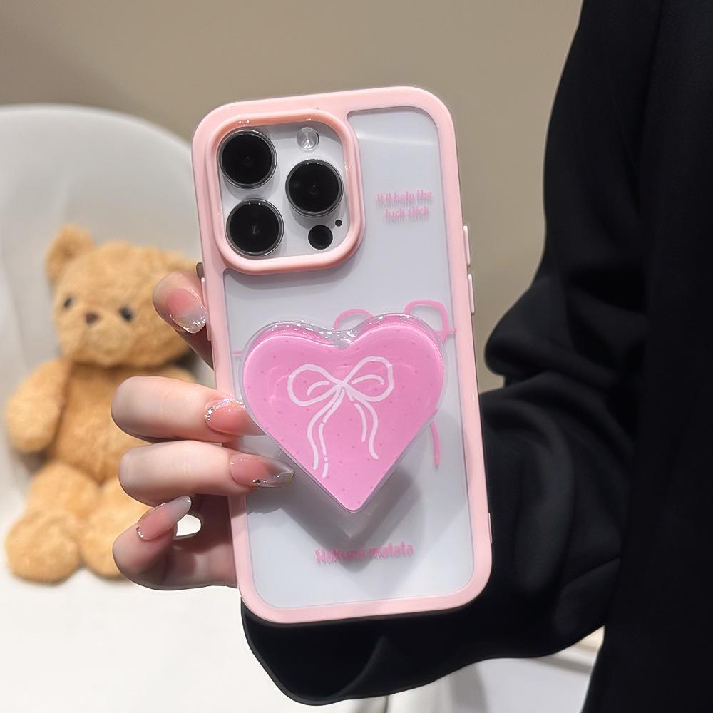 Ins Wind Love Bow Bracket Is Suitable for Apple 16PRO Mobile Phone Case Acrylic Transparent iPhone14/15.