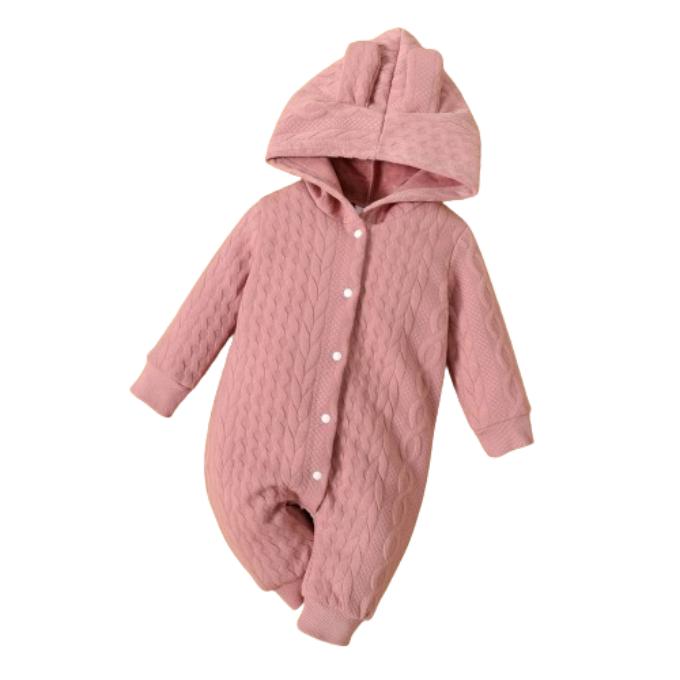 Fashion Newborn Baby boy&Girl Romper Cute Bunny Ears Hooded Long Sleeve Warm Jumpsuit 0-18M Autumn Winter Daily Casual Clothes 0-3M розовый
