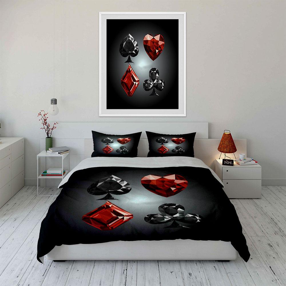 Crystal Card Suit Patterns Bedding Duvet Cover Set Duvet Cover Pillowcases (1*Duvet Cover 2*Pillowcases, Without Duvet Insert)