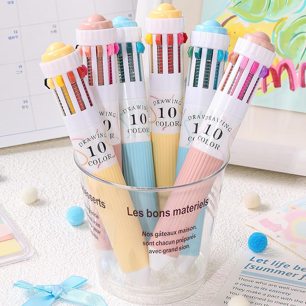 1/3pcs Colorful Drawing Ballpoint Pen 0.5mm 10 In 1 Roller Ball Pen Spot Liner Marker Highlighter Office School