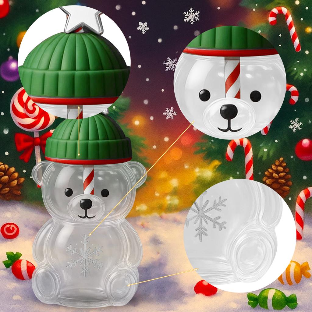 Kubek ze szklaną słomką w kształcie misia: Uroczy przezroczysty design, kubek na wodę z zielonym kapeluszem