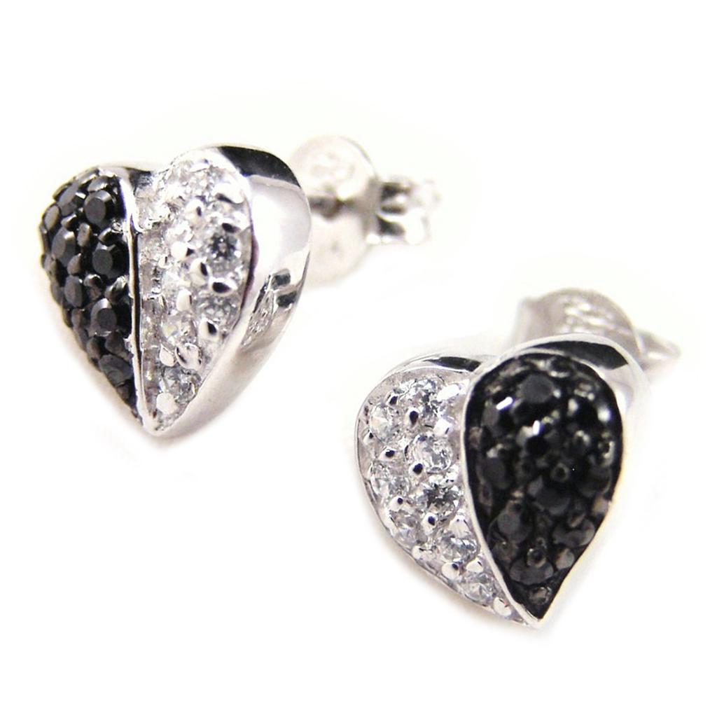 Les Trésors De Lily [F6225] - Silber 'Love Divine' Ohrringe Schwarz Weiß