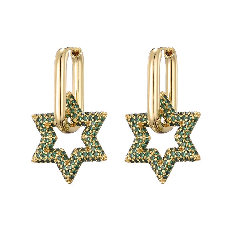 

LOVBEAFAS Trendy Star Gold Color Geometric Hoop Earrings For Women Zircon Female Drop Earrings Engagement Elegant Jewelry зелений