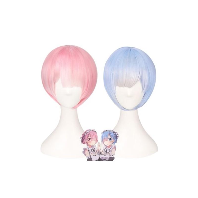 Premium Women Short Ram Rem Cosplay Wig With Stylish Adornment And Heat Resistant Synthetic Bob Hair