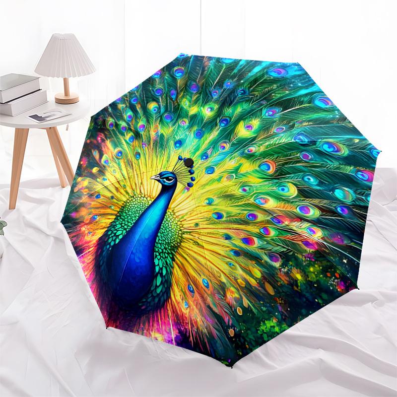 1pc Colorful Peacock Feather Artwork Umbrella with Plastic Handle,Suitable for All Seasons Home Travel Outdoor UmbrellaDD1240