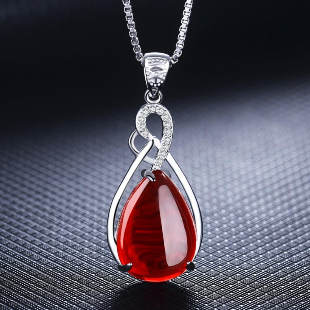 Silver Plated Red Corundum Pendant Necklace Women Green Agate Gemstone Short Choker Collarbone Jewelry