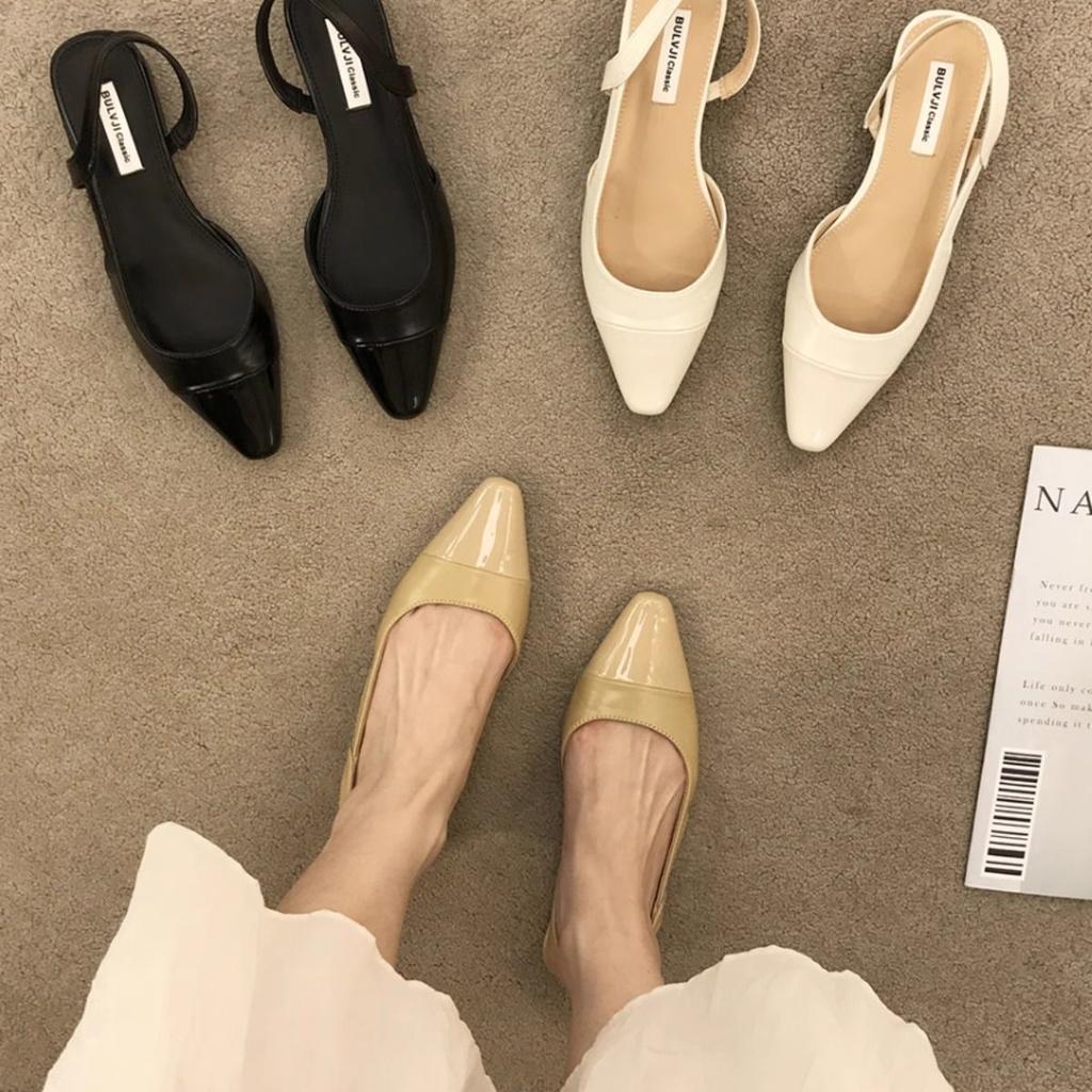 Low-heeled bag head sandals women's French gentle evening nude pointed head small fragrant style lady thick heel empty temperament single shoes