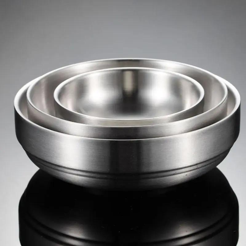 Stainless Steel Bowl Snack Cold Dish Mixing Bowl Double Layer Heat Insulated Rice Bowls Ice Cream Soup Bowls for Kitchen Flatwar
