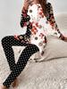 Vintage floral print crew neck long-sleeved set slim sports slim tight yoga trousers set