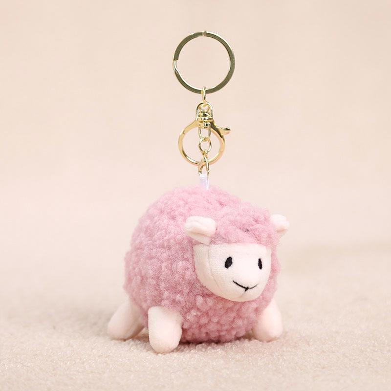 Cute Fluffy Sheep Plush Keychain Soft Fuzzy Fabric Lovely Bow Accent Backpack Charm for Girls Daily Wear