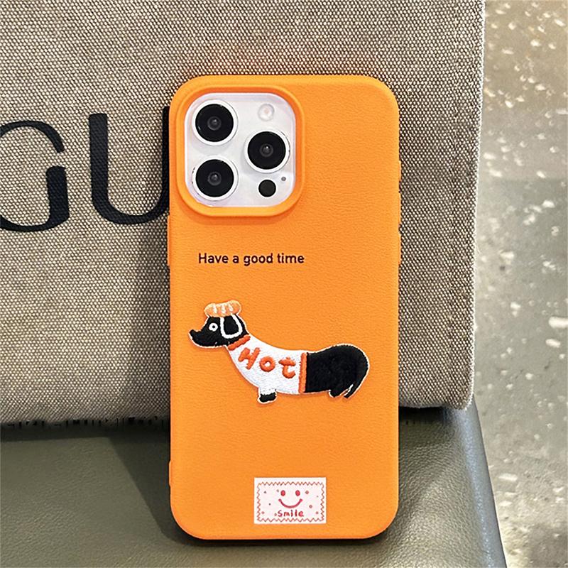 For iPhone 17 16 Pro Max Case Cute Cartoon Dachshund Litchi Pattern Phone Cover For iPhone 15 14 13 12 11 Pro XS Max XR 16 Plus