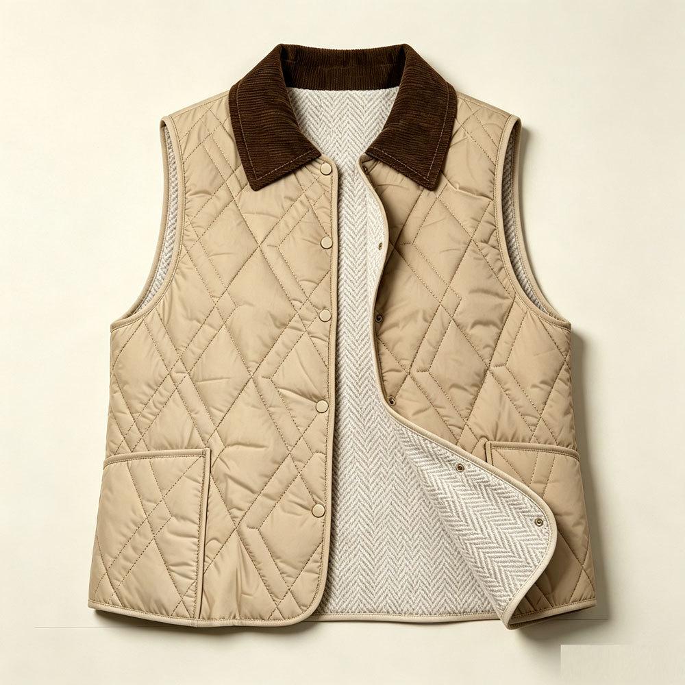 Women's 2025 Collarless Cotton Vest - Autumn/Winter Large Size Round Neck Waistcoat
