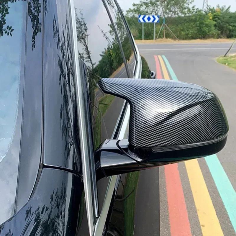 Auto Car Rear View Side Mirror Cover Trim for BMW F25 X3 F26 X4 F15 X5 F16 X6 2014 2015-2018 Bright Black Carbon Fiber Style