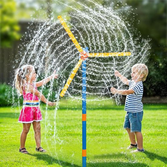 55" Windmill Water Sprinkler for Kids 360 Degree Spinning Splash Water Toy with 3 Blades Outdoor Backyard Summer Game for Boys Girls Dogs Garden
