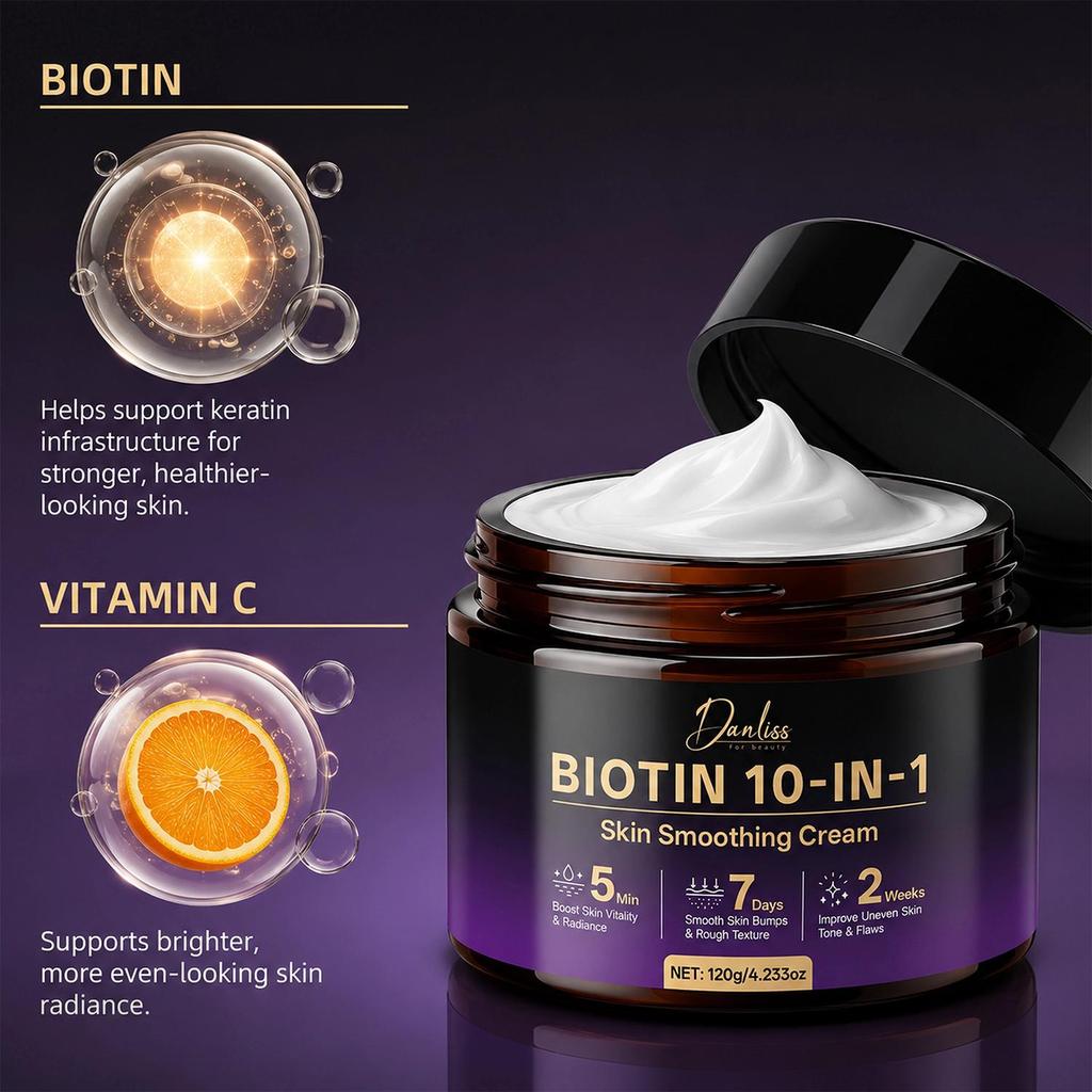 Biotin 10-in-1 Skin Smoothing Cream-Boost Skin Vitality & Radiance-Smooth Skin Bumps & Rough Texture lmprove Uneven Skin Tone & Flaws-120g