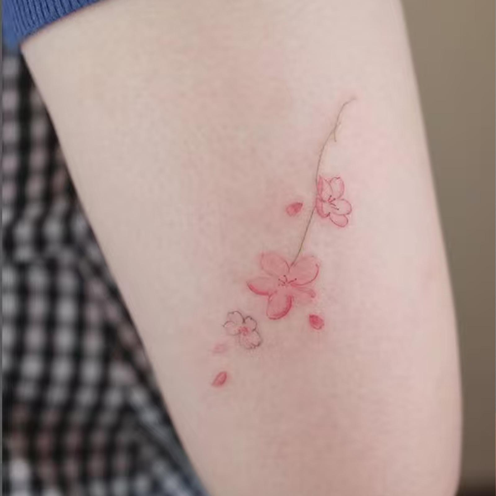 Glow Makeup Unisex Watercolor Cherry Blossom Petal Tattoo Sticker Gradual Change Smudge, Waterproof, Sweat-Proof And Non-Reflective