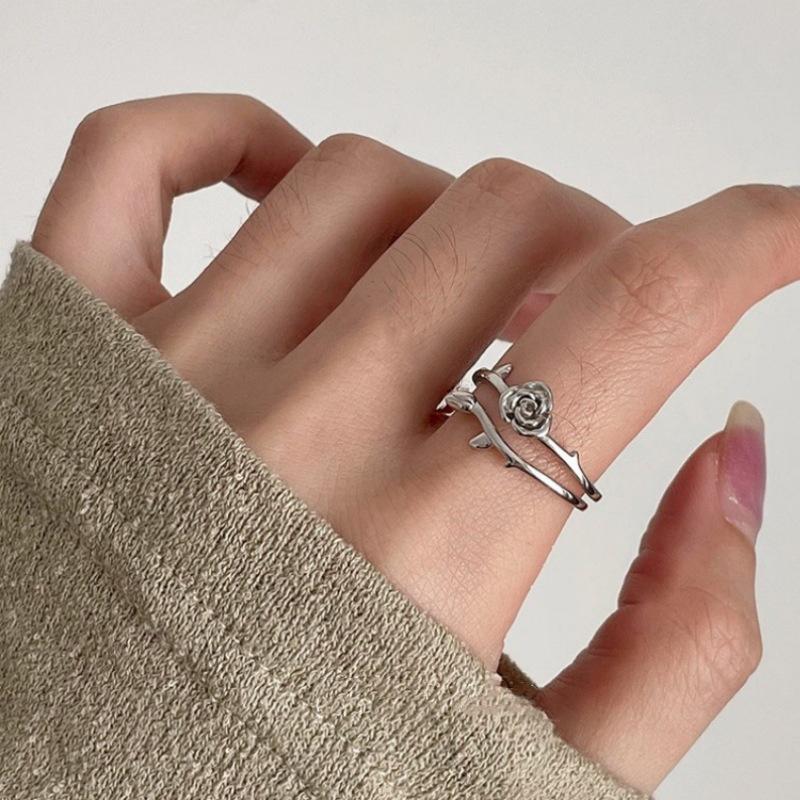 Elegant Pearl Rose Ring for Women - Adjustable, Stackable, Trendy Index Finger Jewelry Open Adjustable