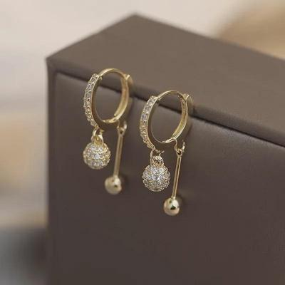 Korean Style Rhinestone Ball Earrings - Trendy All-Match Design for Women