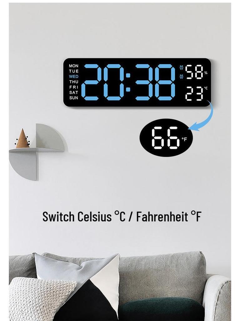 Multifunctional Rectangular Electronic Clock with Large Font - Alarm, Hanging & Standing Options