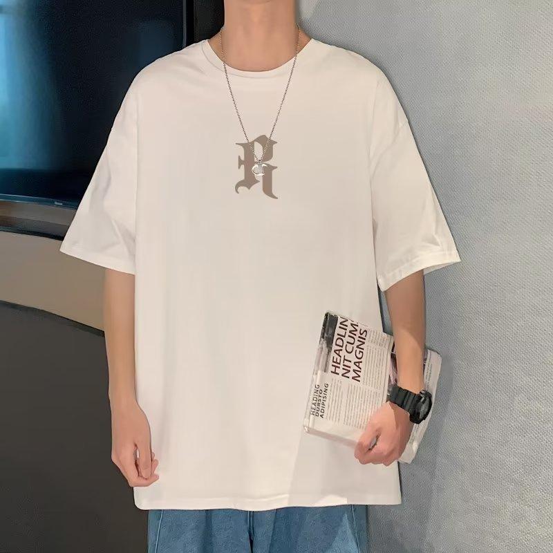 M-8XL Men Short Sleeve T-Shirt Plus Size Letter Graphic Print T Shirt Men Trendy Retro Top Round Neck Trendy Retro Tees For